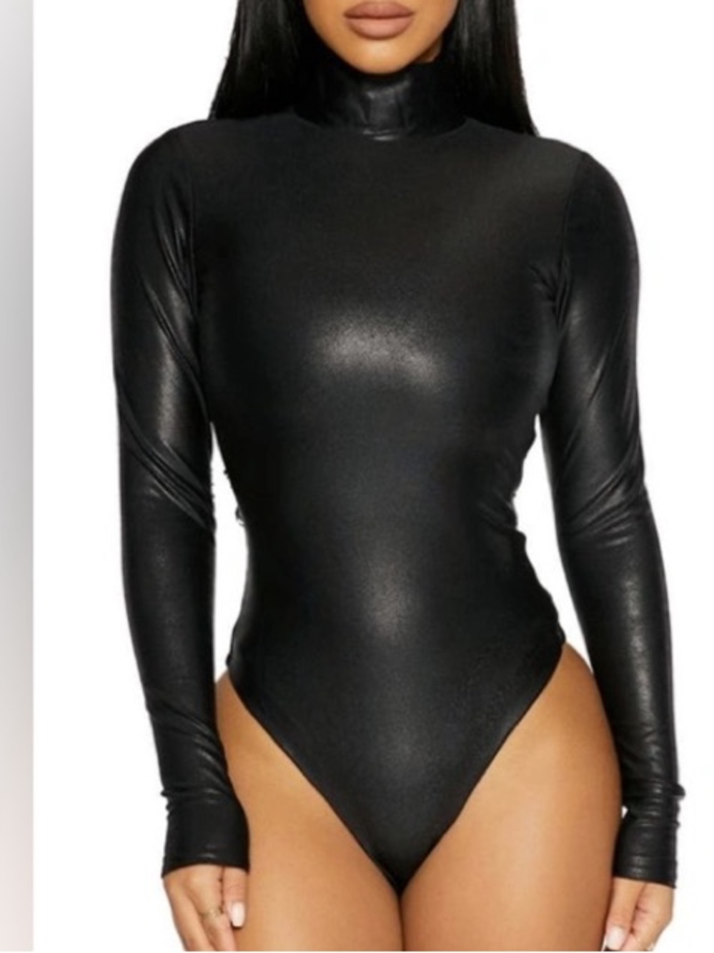 Naked Wardrobe the Drip drip drip  liquid faux leather mock neck bodysuit sz XL